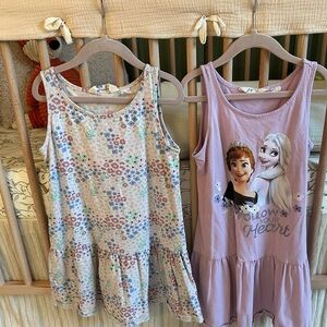 H&M Floral Print Dress in Cream, Blue, Pink and Elsa Disney Dresses Bundle
